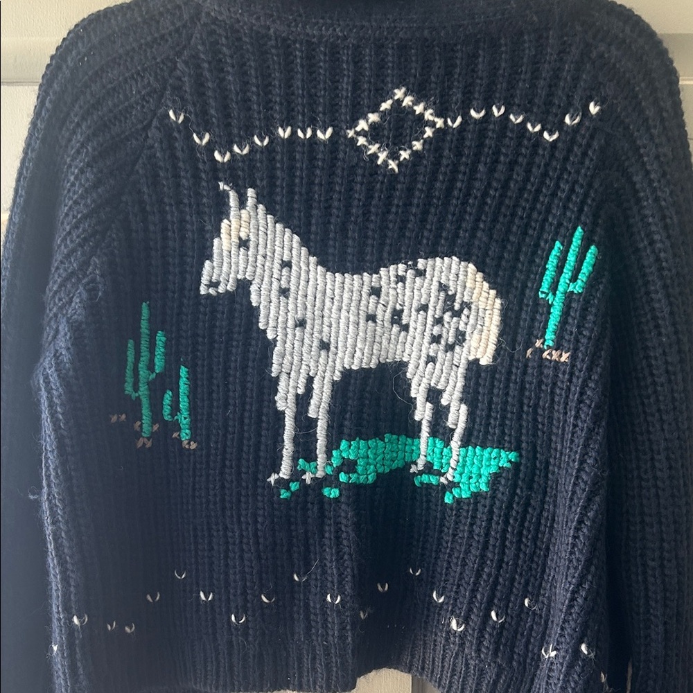 Greats Navy Shawl Collar Cardigan with White Animal Motif - Picture 8 of 8
